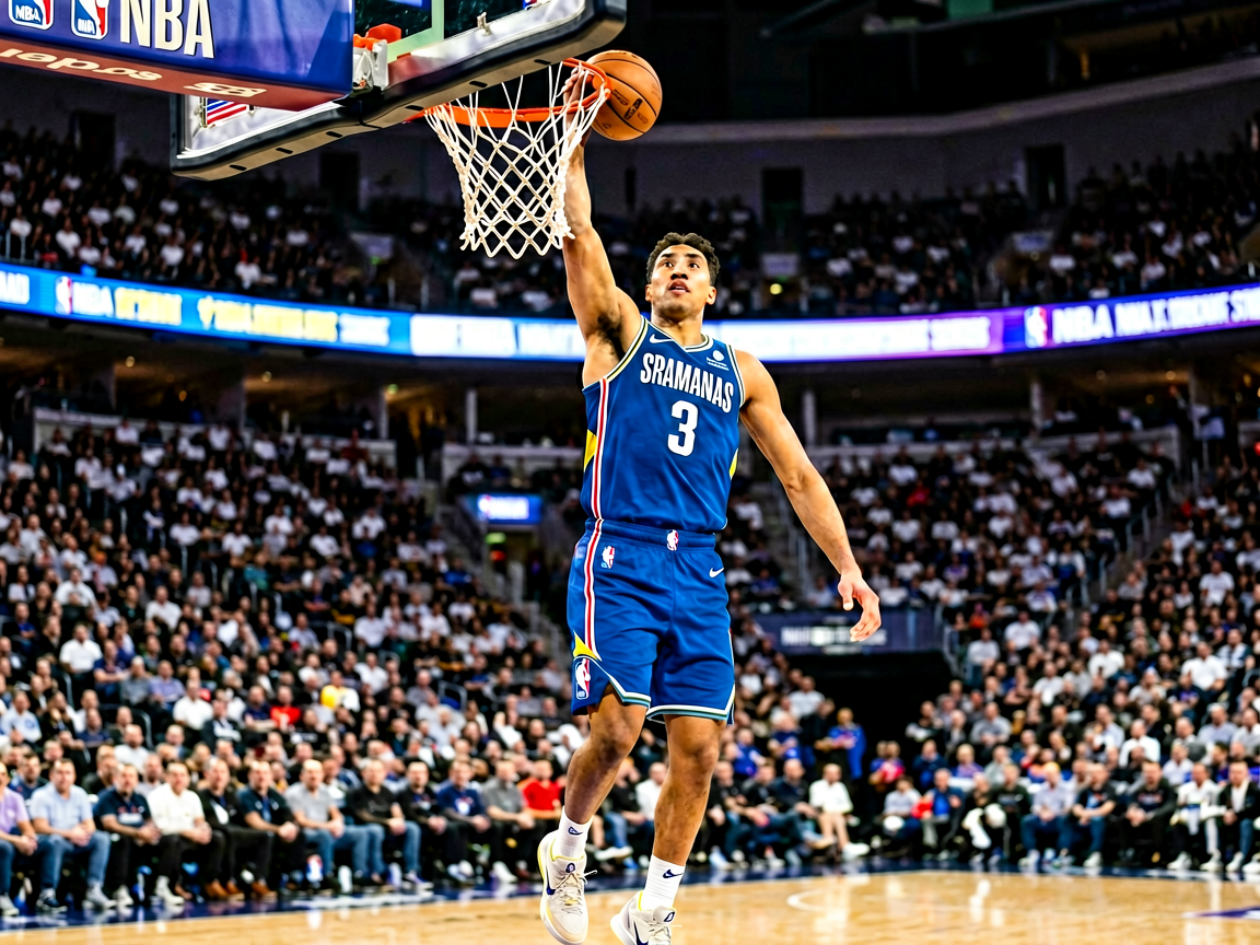 NBA篮球比赛中球员扣篮精彩瞬间